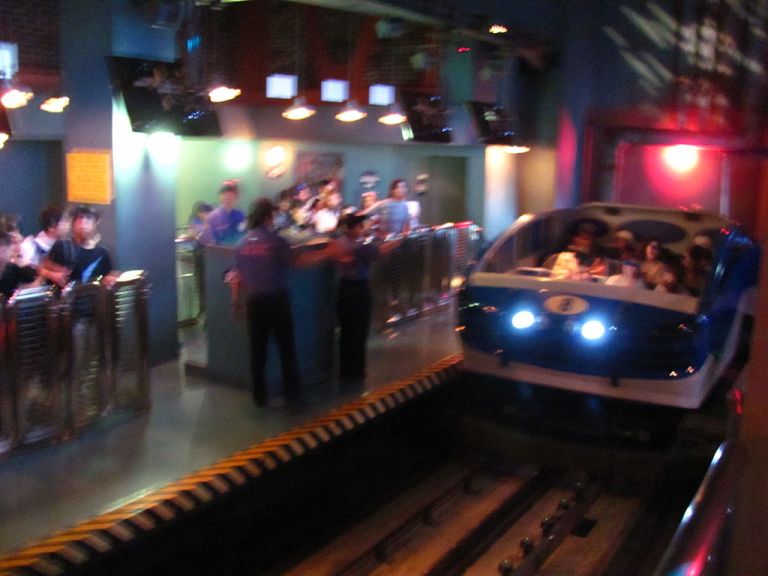 The loading station inside the Spider-Man ride