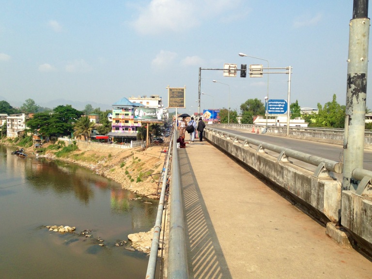 Walking across the Friendship Bridge between Mae Sot (Thailand) and Myawaddy (Myanmar)